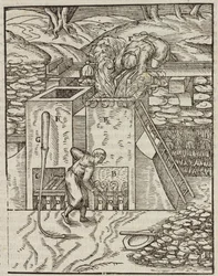 Oven voor het verwarmen van gouderts - Gravure uit Description des minerais et des principales methodes d