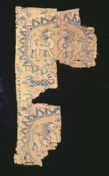 Fragment van lampas van linnen en zijde, Centraal-Aziatisch