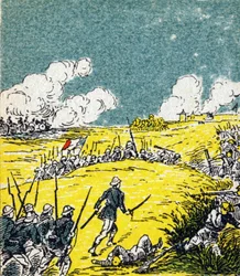 Frankrijk naar Tonkin. Gravure in "Histoire de France". Serie reclamebeelden uitgegeven namens Louit, circa 1920.