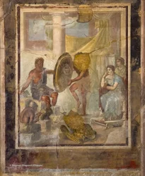 Fresco van Thetis in de werkplaats van Hephaestus, die een harnas bestelt voor Achilles