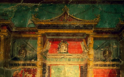 Fresco in salon, Villa Poppaea, archeologisch gebied van Oplonti, Torre Annunziata (Unesco Werelderfgoedlijst)