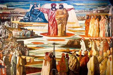 Fresco in de Annunciatie Rooms-katholieke basiliek, Nazareth, Galilea, Israël.