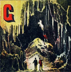 G : Grot. Soort natuurlijke grot - Gravure uit Alphabet geographique. Guerin-Muller et Cie, uitgevers, Parijs