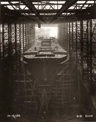 Gantry kraan in werking boven het vrachtschip 
