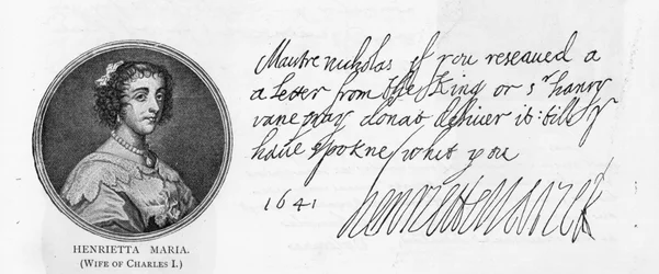 Handschrift en handtekening van Koningin Henrietta Maria