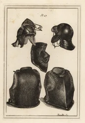 Helm, borstplaat en rugplaat gedragen door Roundhead-generaal Robert Greville, Lord Brooke, toen hij werd gedood in Lichfield