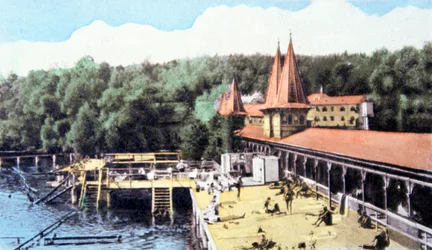 Heviz thermisch meer, Hongarije, ca. 1920 (ansichtkaart)