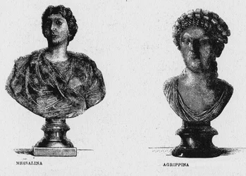 Geschiedenis van het Oude Rome. Messalina de derde vrouw van de Romeinse keizer Claudius en Agrippina de Oudere