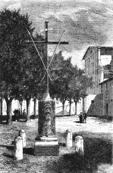 Geschiedenis van het oude Rome. Orde van de Minderbroeders Kapucijnen over het Barberini-plein in Rome het kruis van Christus