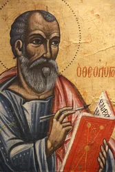 Icoon in Pedoulas Byzantijns museum: Heilige Johannes theoloog (17e eeuw)