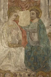 Interieur. Noordelijke kruising. Altaar (Altar de las pinturas murales). Oorspronkelijk uit de hoofdkapel. Muurschilderingen (fresco?). Detail. Eind 14e eeuw.