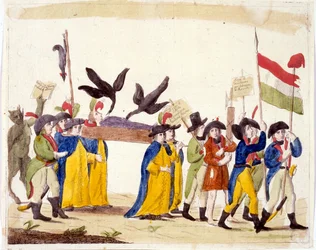 Italiaanse illustratie die de Franse revolutie van 1795 uitbeeldt