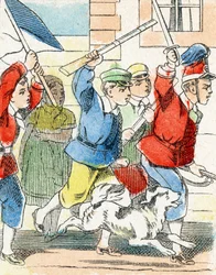 Spel: Aanval - Alfabet - Kindervermaak - Beeld van Epinal, populaire serie ca. 1890 (illustratie)