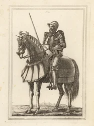 Koning Edward III afgebeeld als een gewapende ridder te paard uit de wapenkamer van de Tower of London
