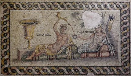 Kratos en Euphrosyne - Mozaïek, Akratos en Euphrosyne, Zeugma Mozaïekmuseum, Gaziantep, Zuidoost-Anatolië, Anatolië, Turkije, Azië