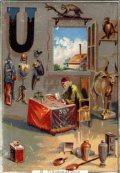 Letter U: uniformen, urn, urus, urubu, woekeraar, gebruiksvoorwerpen, fabriek (uit Alphabet)