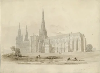 Lichfield Cathedral - Zuidoostaanzicht: tekening en was, nd [?19e eeuw]