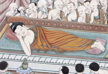Leven van Boeddha, Na 45 jaar het Dharma onderwezen te hebben, ging de Boeddha over in Parinirvana, Seoul, Zuid-Korea