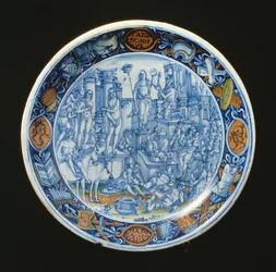 Majolica bord versierd met de allegorie van Diana, godin van de maan, Italiaans