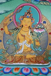 Manjushri, godheid van kennis. Kopan klooster, Kathmandu, Nepal