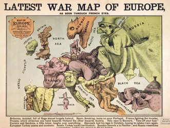 Kaart van Europa die de rivaliserende supermachten karakteriseert