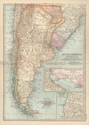Kaart van het zuidelijke deel van Zuid-Amerika, ca. 1900 (gravure)