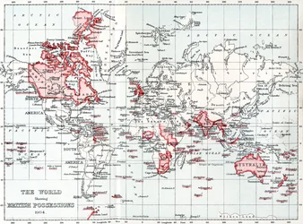 Kaart van de wereld met Britse bezittingen in 1904
