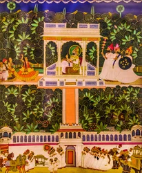 Miniatuurschilderij, Meherangarh Fort, Jodpur, Jodpur, Rajasthan, India, Azië