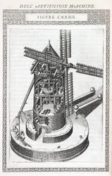 Graanmolen, doorsnede die de werking toont