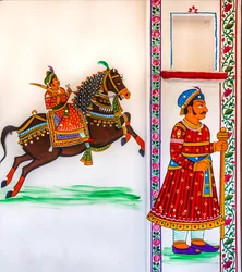 Muurschildering in de oude stad, Udaipur, Rajasthan, India, Azië