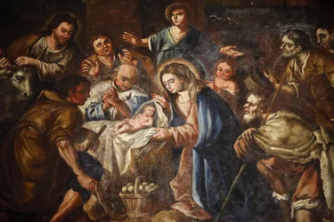 Schilderij van de geboorte in Iglesia ex-conventual de Ntra. Sra del Carmen Antequera Spanje
