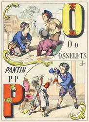O P: osselets, pantin - Spelletjes Alfabet, c.1890