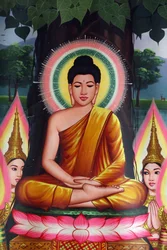 Schilderij van mediterende Boeddha, Udong, Cambodja