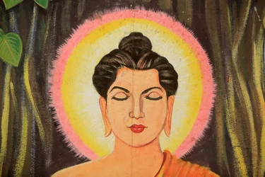 Schilderij dat het levensverhaal van Shakyamuni Boeddha uitbeeldt. Wat Naxai. Vientiane. Laos, 20151106, Vientiane, Laos