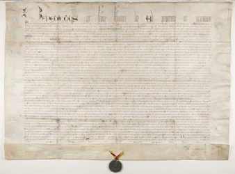 Pauselijke bul die het charter van bisschop Henry Wardlaw bevestigt, recto
