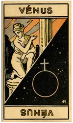 Paranormaal. Astrologie. Venus (planeet). Astrologische kaart uit: Le Tarot Astrologique, door Georges Muchery, Frankrijk