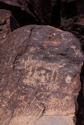 Rotstekeningen met afbeeldingen van dieren en figuren - Petroglyph National Monument - Albuquerque, New Mexico, VS (USA)