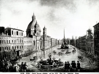 Piazza Navona in Rome, print 17e eeuw gehuisvest in Rome