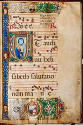 Piccolomini Bibliotheek: koorboek, cod. 14.P., ff. 46r met Maria en St. Elizabeth