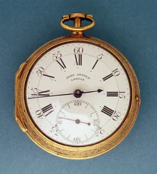 Zakhorloge met zilververgulde kast en witte emaillen wijzerplaat, Engels, door John Arnold