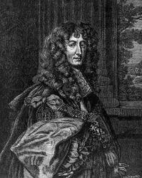 Portret van Prins Rupert Wittelsbach van de Rijn (1619-1682), hertog van Beieren, hertog van Cumberland, graaf van Holderness, Duitse generaal en admiraal, gravure