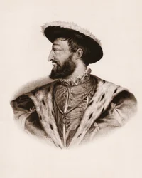 Portret van de koning van Frankrijk François I (1494-1547) Gravure uit de 19e eeuw