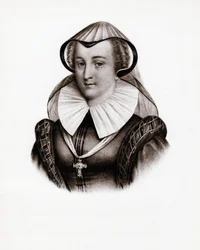 Portret van de koningin van Frankrijk Marie Stuart. Gravure uit de 19e eeuw