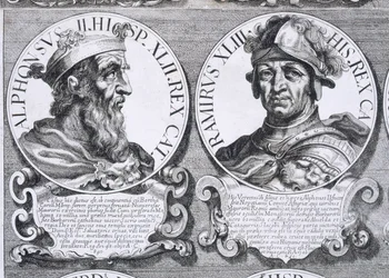 Portretten van Alfonso II en Ramiro I (litho)