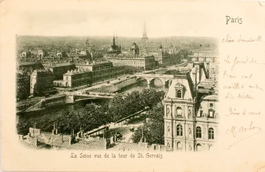 Ansichtkaart/Seine vanaf Saint Gervais Toren/Parijs/Seine/Ile de France/Frankrijk