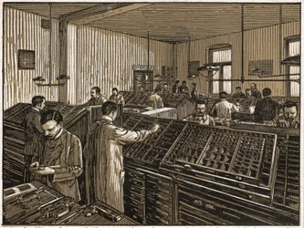 Drukkerij in Boedapest (gravure, ca. 1910)