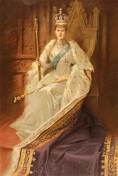Koningin Mary, gemalin van koning George V, in het jaar van haar kroning