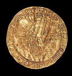 Zeldzame Engelse munt, gouden Ryal, Koningin Mary (Bloody Mary) in schip met zwaard en schild