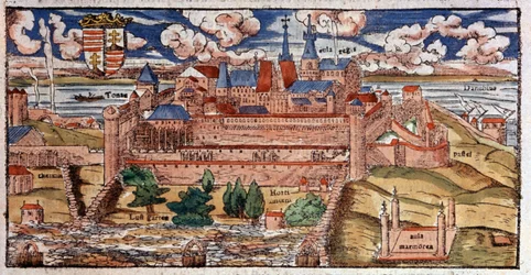 Versterkt Buda (Hongarije), ca. 1550 (gravure)