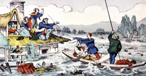 Redding met een kleine boot tijdens overstromingen in Zuid-Frankrijk